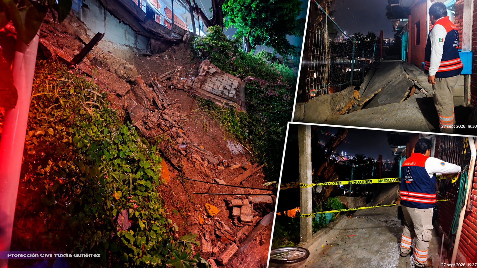 ¡Colapsa muro en Tuxtla Gutiérrez! Familia evacúa de emergencia en el Barrio San Roque
