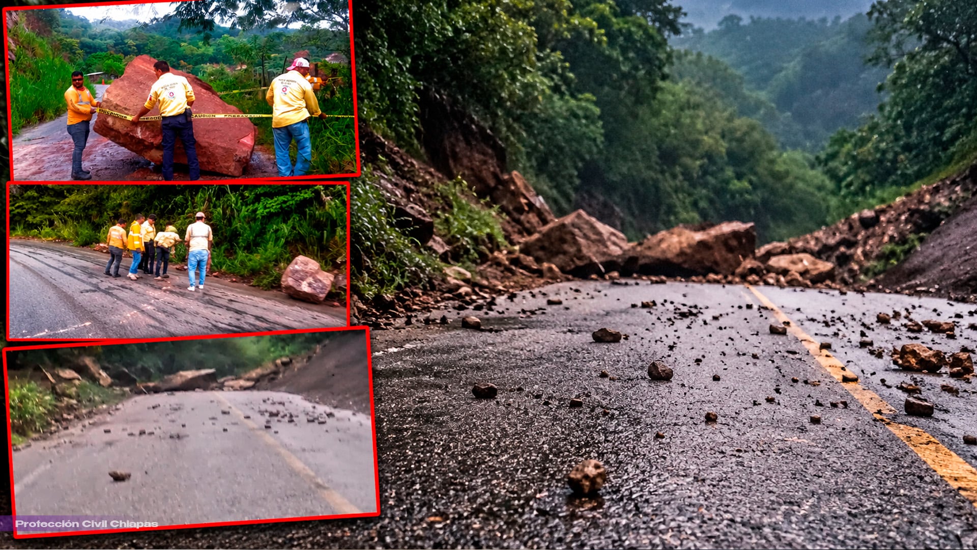 ¡Caos en carreteras de Chiapas! Lluvias provocan derrumbes y caída de rocas en varios tramos