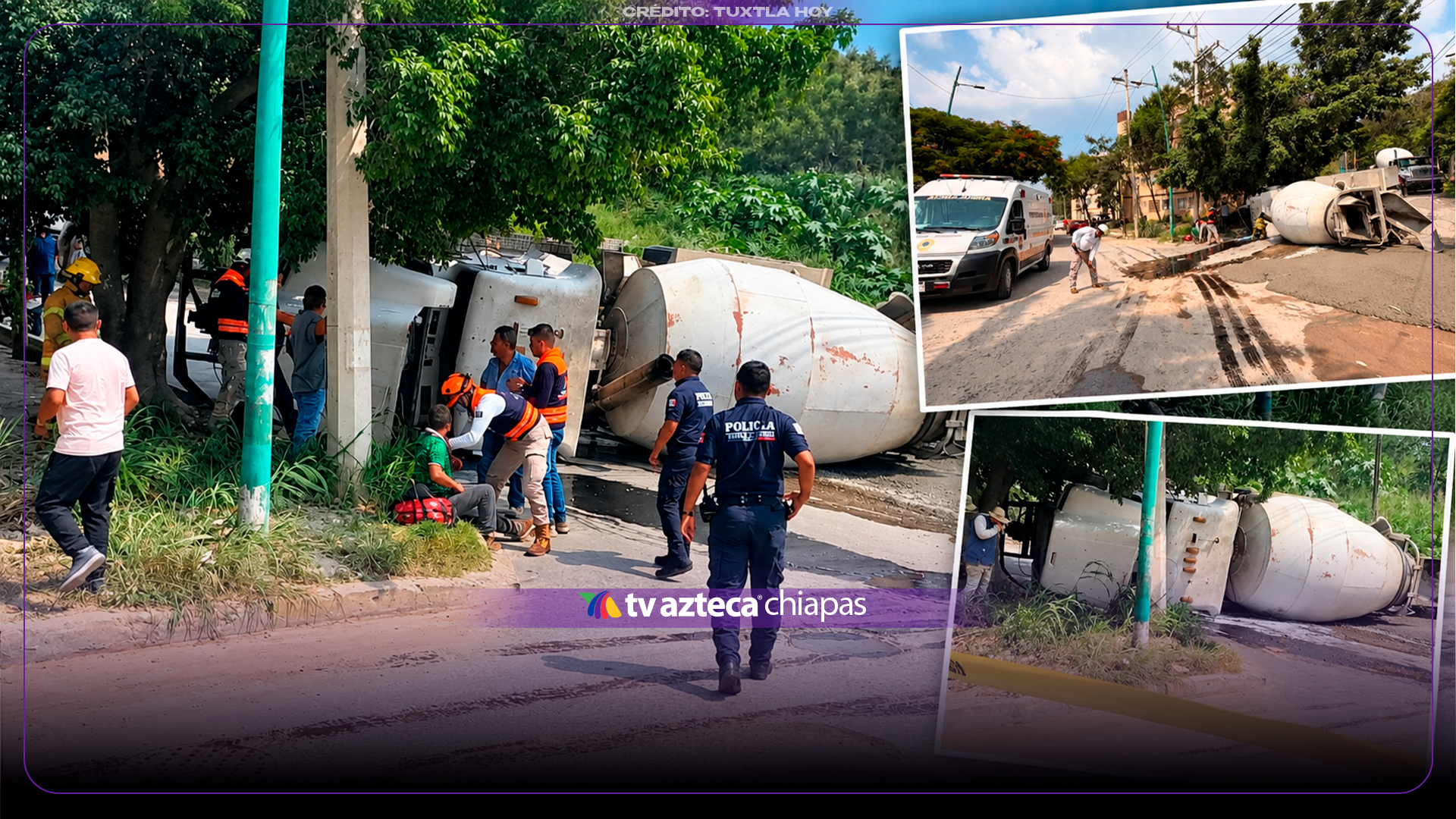 ¡Cerrado el paso! Revolvedora vuelca en la bajada de Vida Mejor en Tuxtla Gutiérrez 