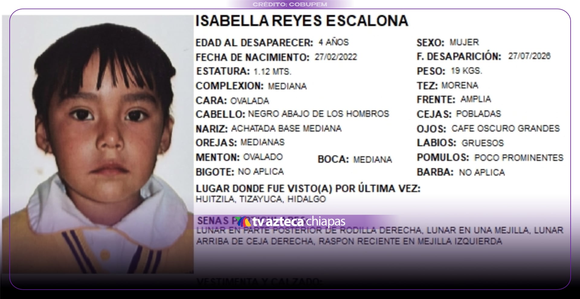 Niña desaparecida Estado de México