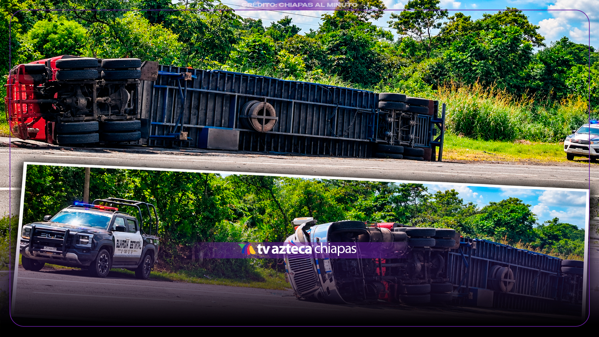 ¡Otra vez en la Curva del Diablo! Vuelca tráiler cargado presuntamente de huevos en la carretera rumbo a Tapachula