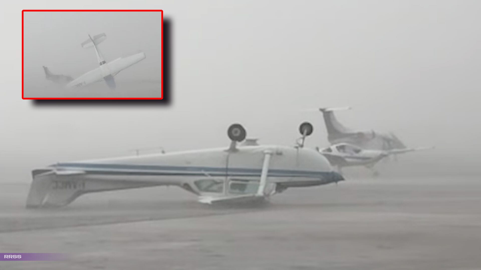 ¡Impresionante VIDEO! Ráfagas de 130 km/h vuelcan una avioneta en un aeropuerto