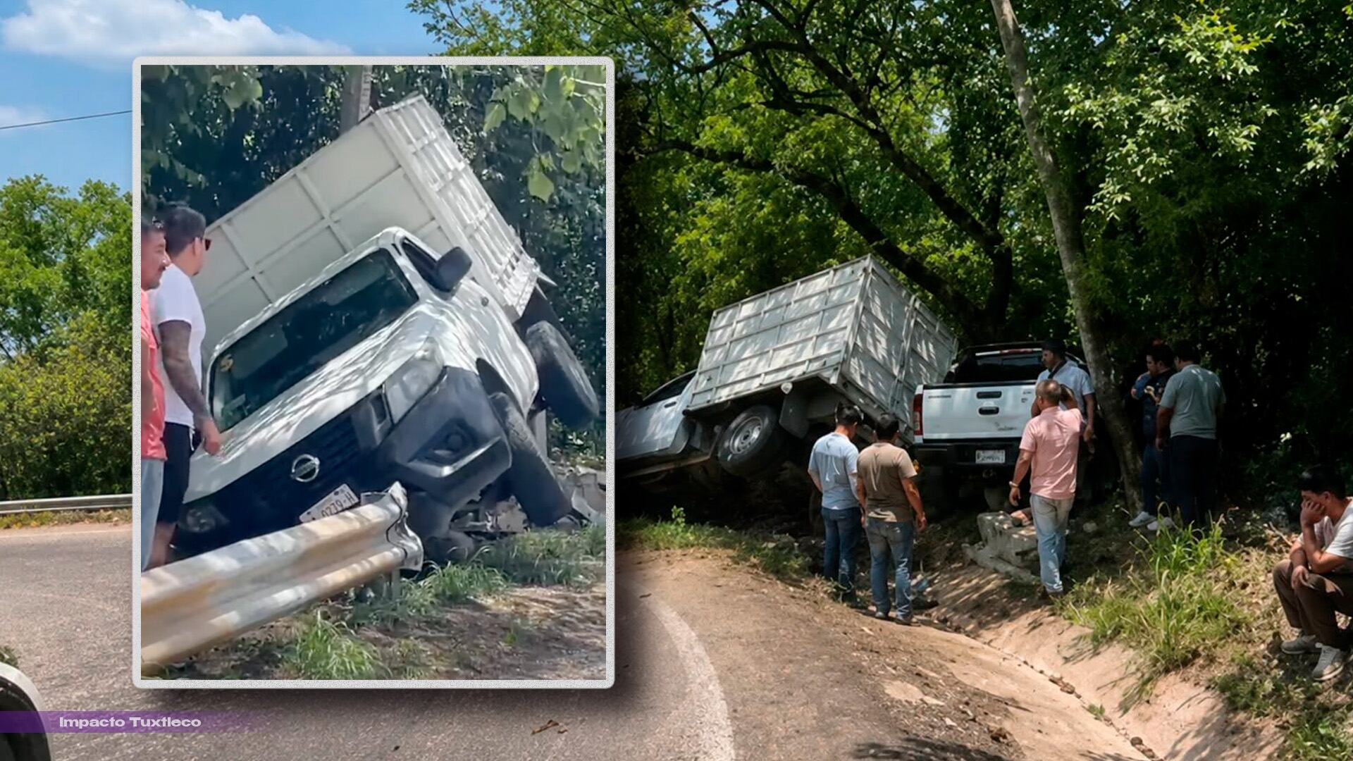 ¡Se salieron de la carretera! Camionetas terminan entre la maleza en la bajada de Copoya