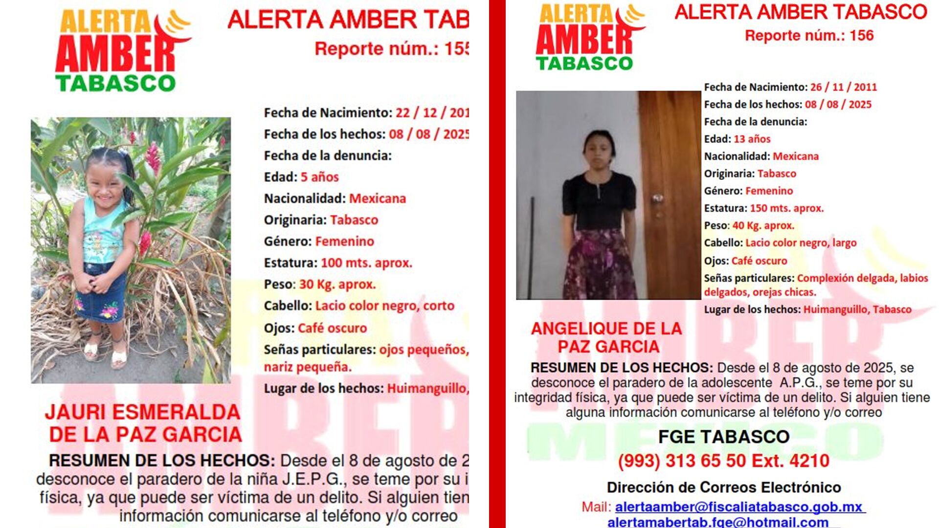 Alerta Amber Tabasco hermanitas desaparecidas