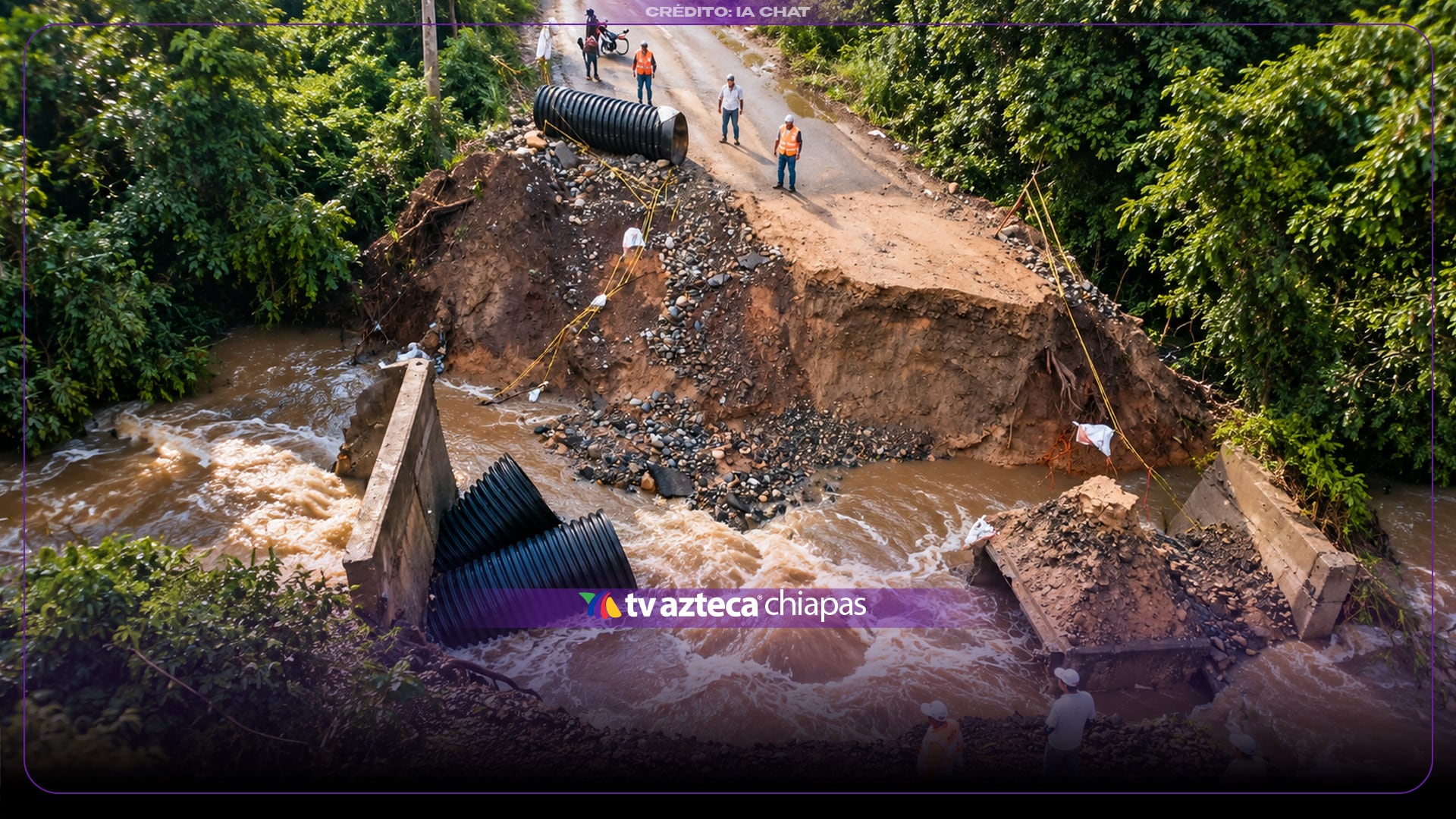 ¡Toma precauciones! Colapso de drenaje afecta carretera en La Concordia, Chiapas