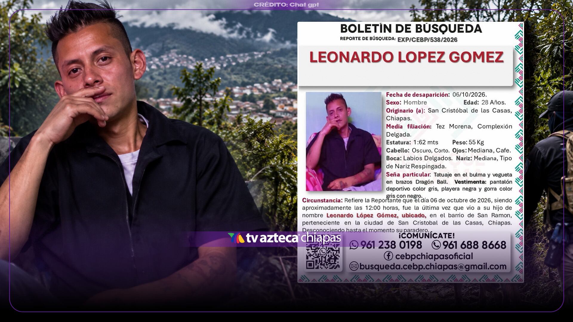¡Ayuda para encontrarlo! Buscan a Leonardo López Gómez, joven desaparecido en San Cristóbal de las Casas