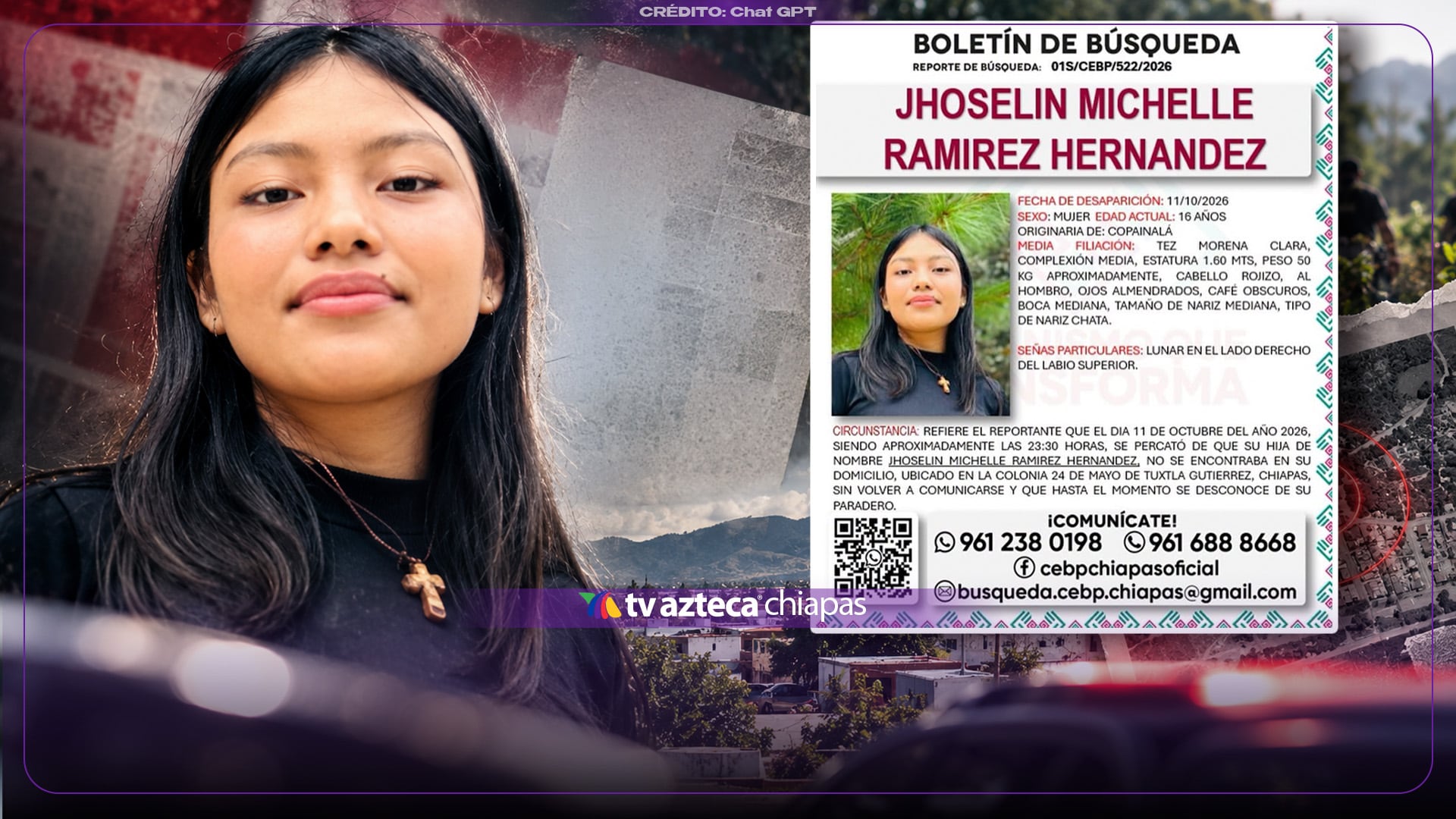 ¡Reportan como desaparecida a adolescente en Tuxtla Gutiérrez! Se busca a Jhoselin Michelle Ramírez 