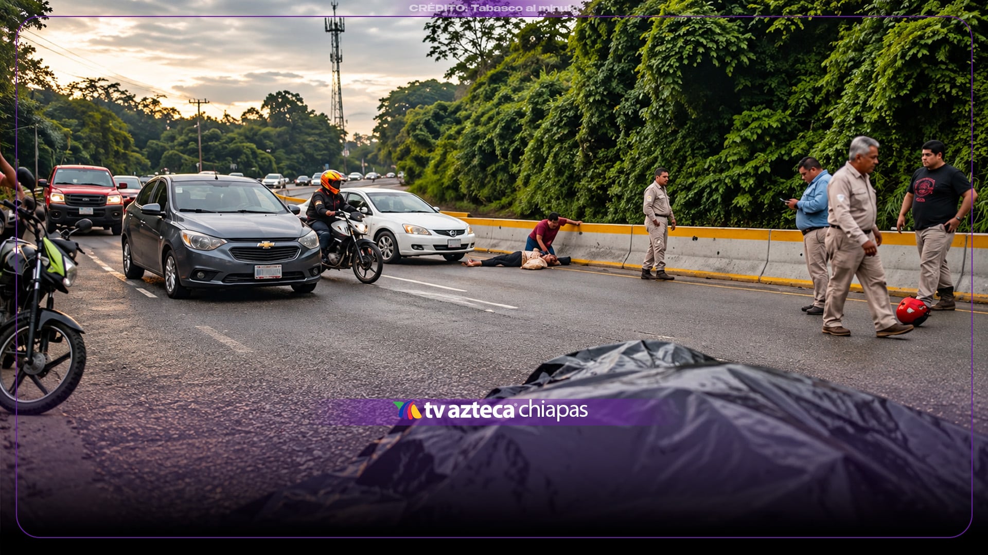 ¡Alerta Conductores! Reportan carambola por derrame de aceite en la curva Theobroma