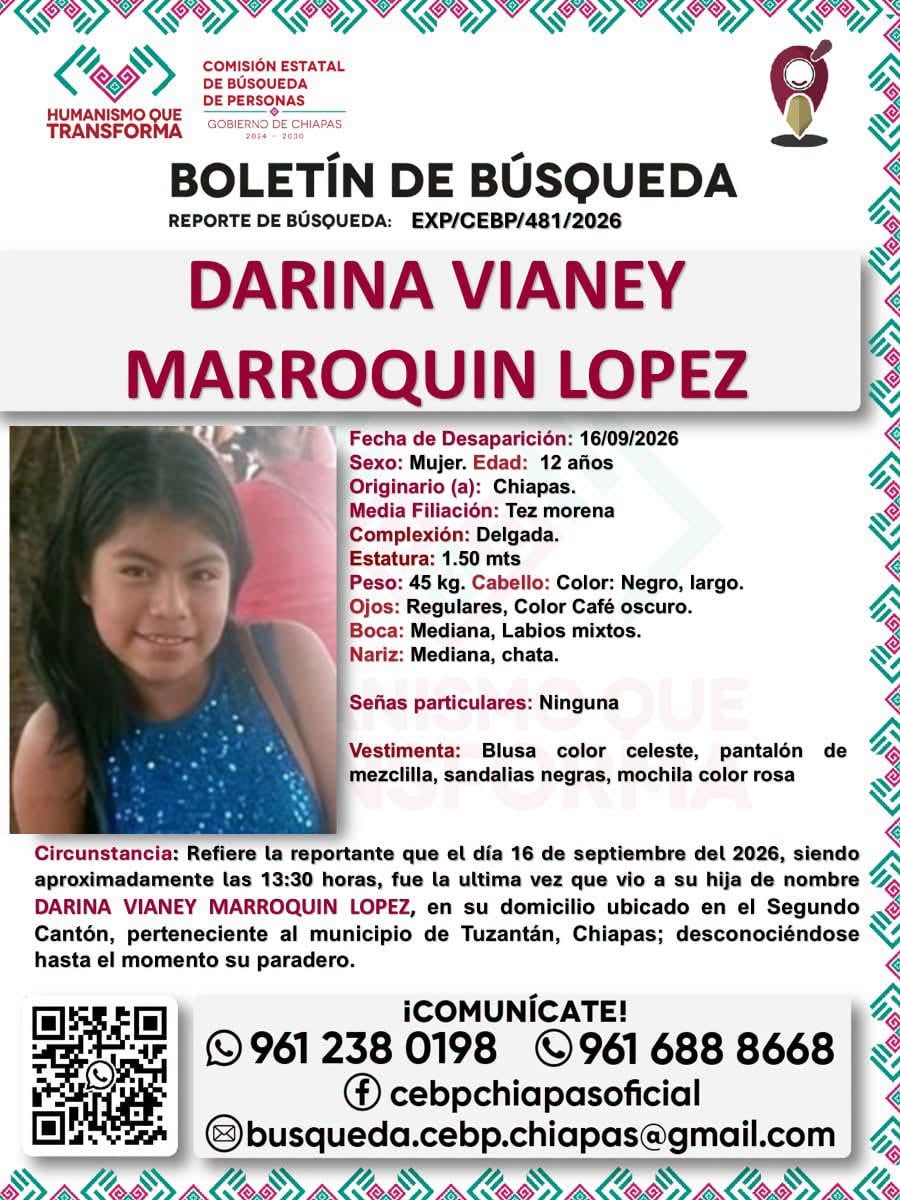 Darina Vianey desaparecida Chiapas