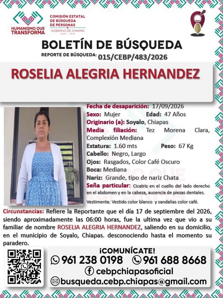 ¡Salió de su casa y no regresó! Roselia Alegría desapareció en Soyaló