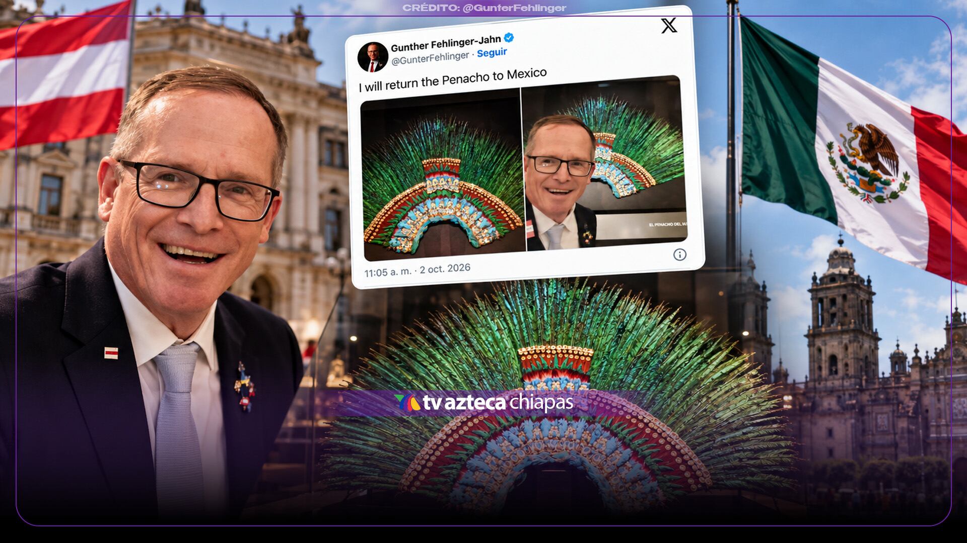 ¡¿Quiere devolverlo?! Aspirante presidencial de Austria promete regresar el Penacho de Moctezuma a México 