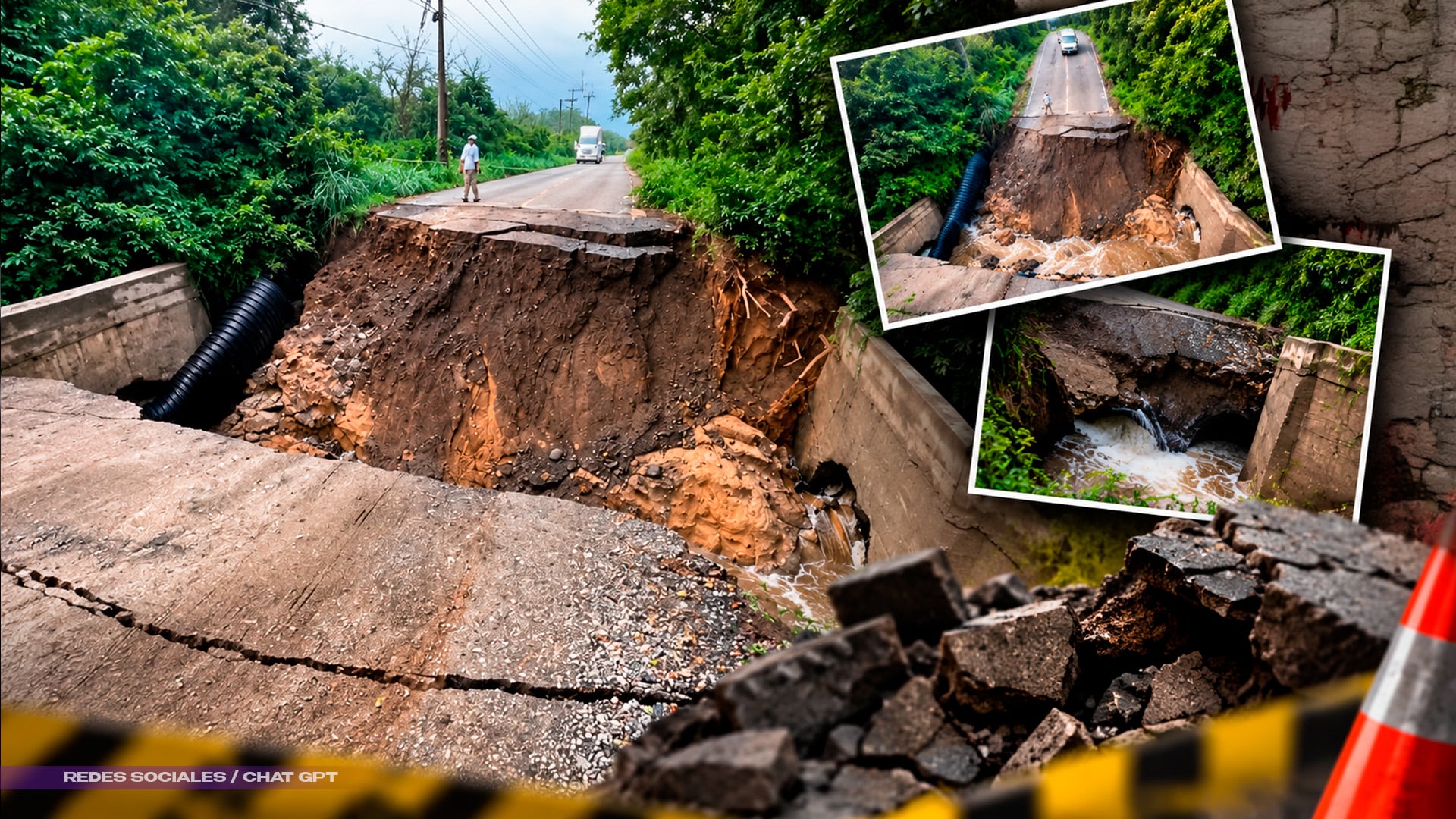 ¡Se partió en dos! Lluvias provocan derrumbe de puente y dejan incomunicada una zona de La Concordia, Chiapas