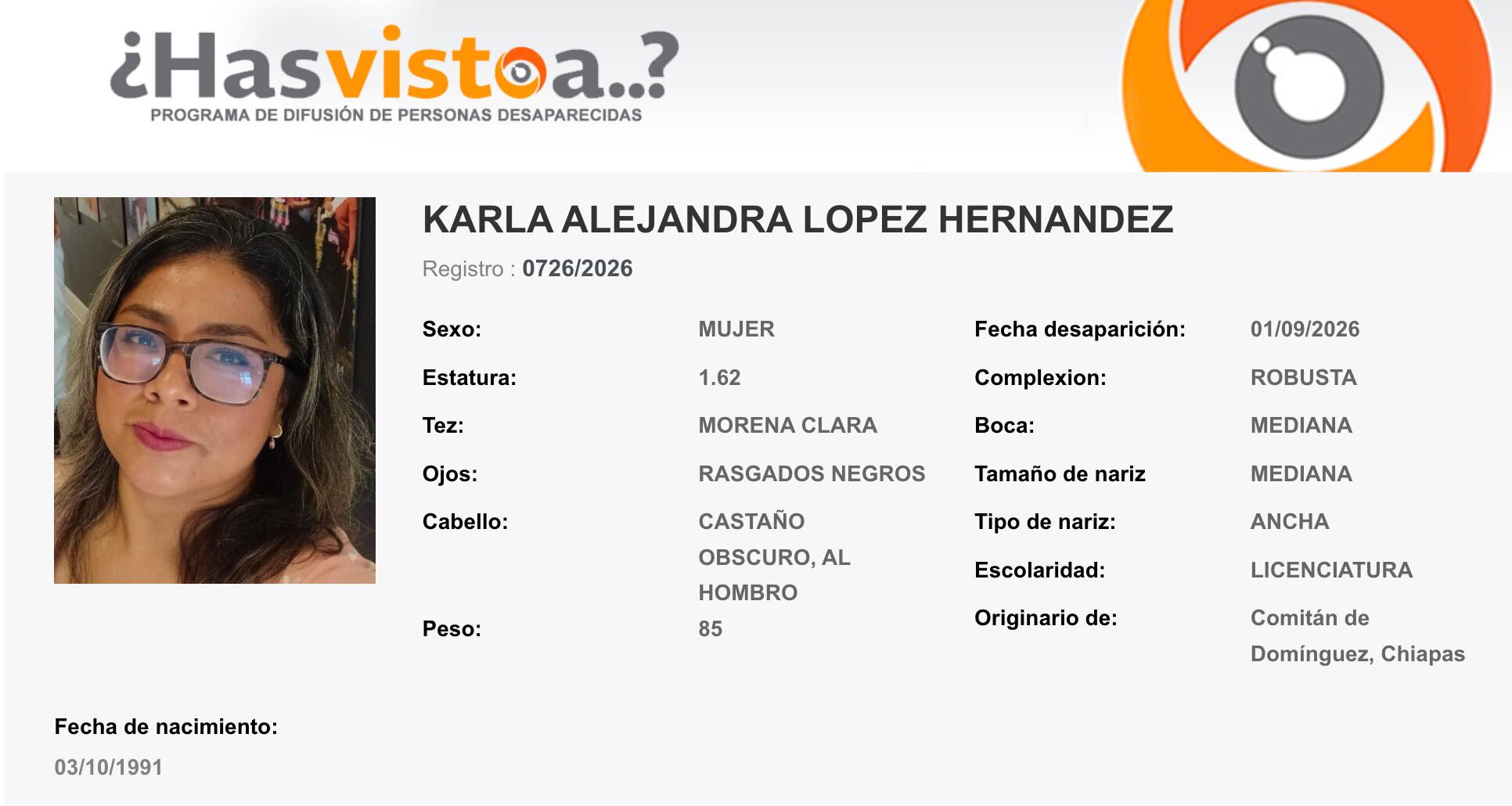 ¿La has visto? Buscan a Karla Alejandra en Comitán de Domínguez