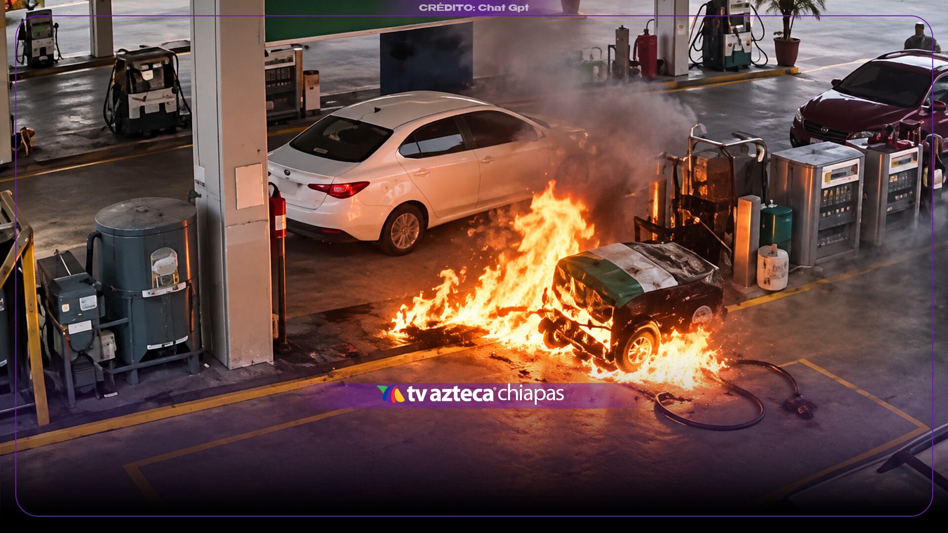 ¡Imprudencia en gasolinera! VIDEO: Conductor choca contra bomba de gasolina, provoca incendio y se da a la fuga
