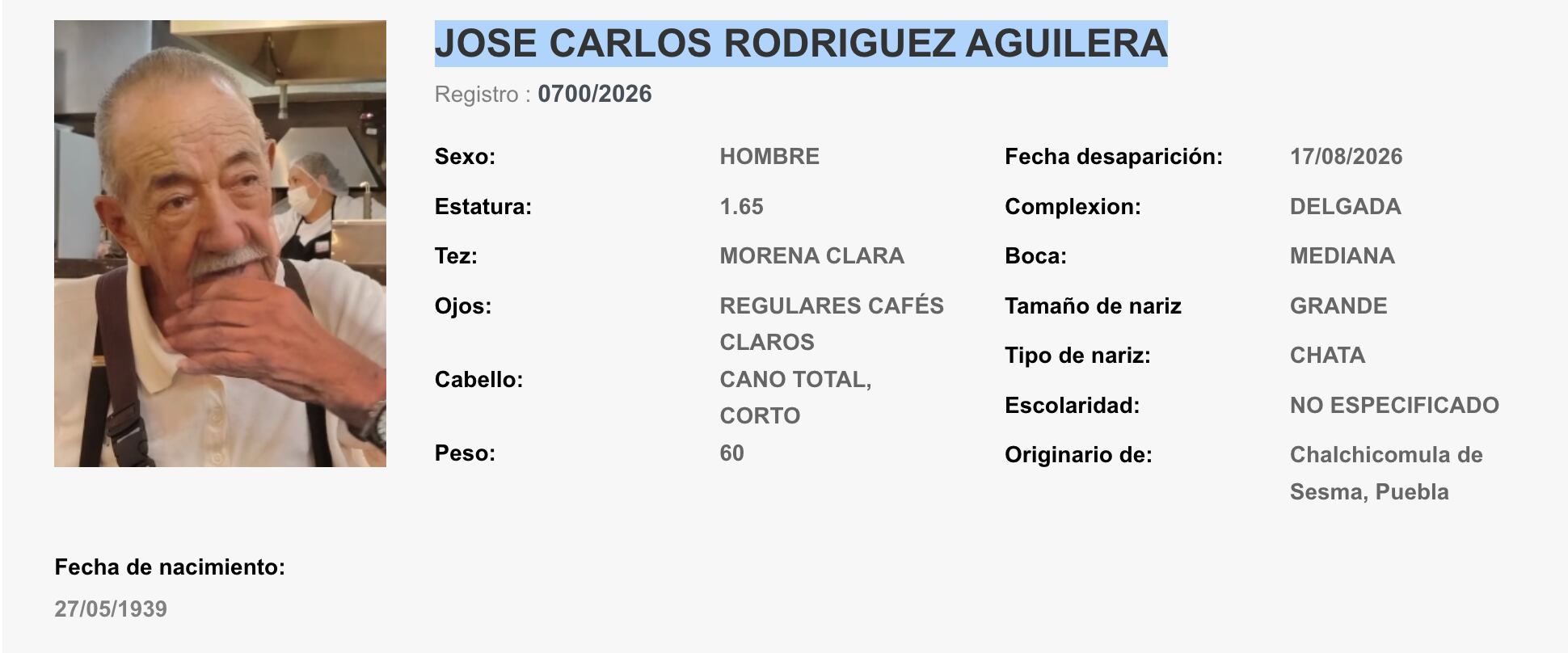 José Carlos Rodríguez Aguilera desaparecido