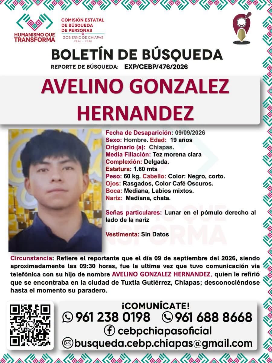 ¡Alerta en Tuxtla! Intensifican búsqueda de Avelino González Hernández tras misteriosa desaparición