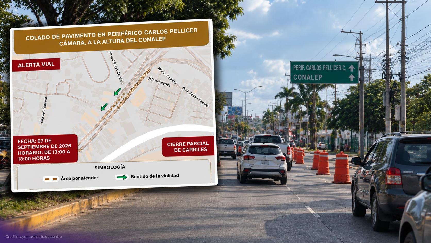 ¡Caos vial en Villahermosa! Cierre parcial en Periférico Carlos Pellicer provocará tráfico a esta hora