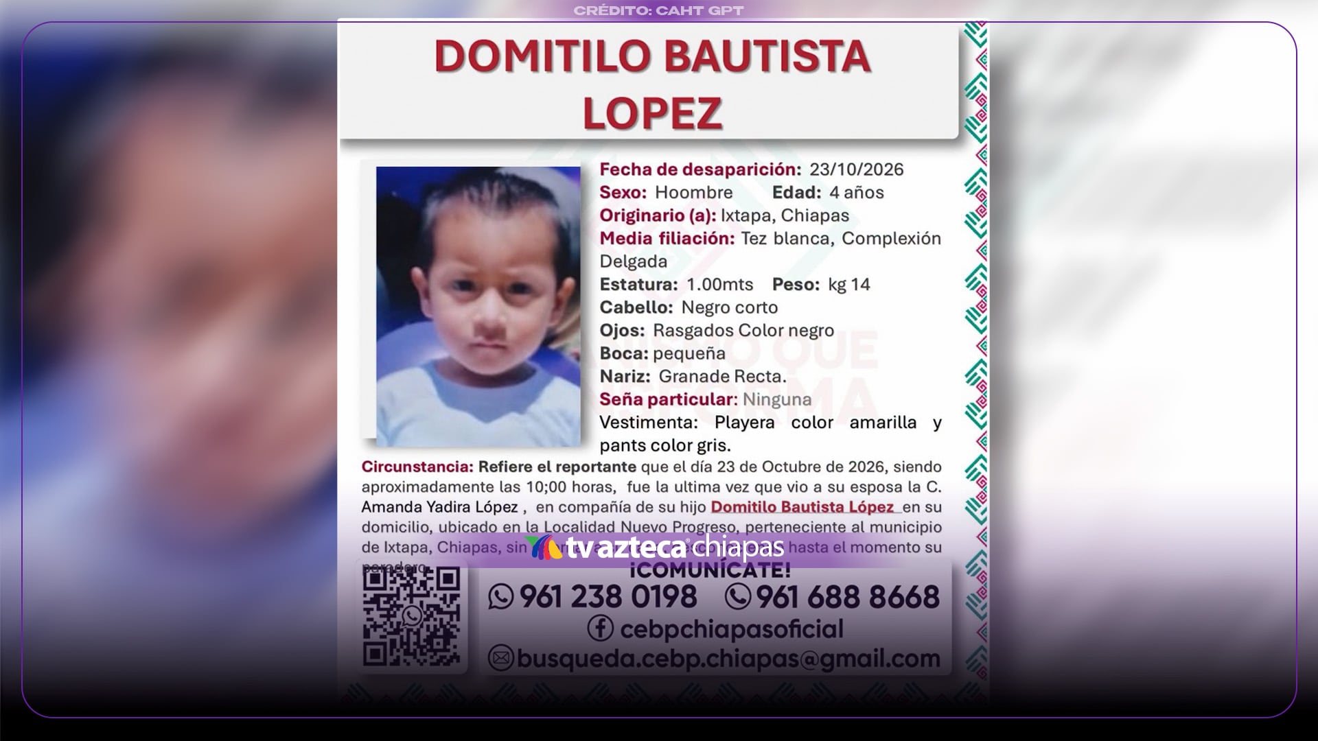 ¡Niño de 4 años desaparece en Chiapas! Buscan a Domitilio Bautista en Ixtapa